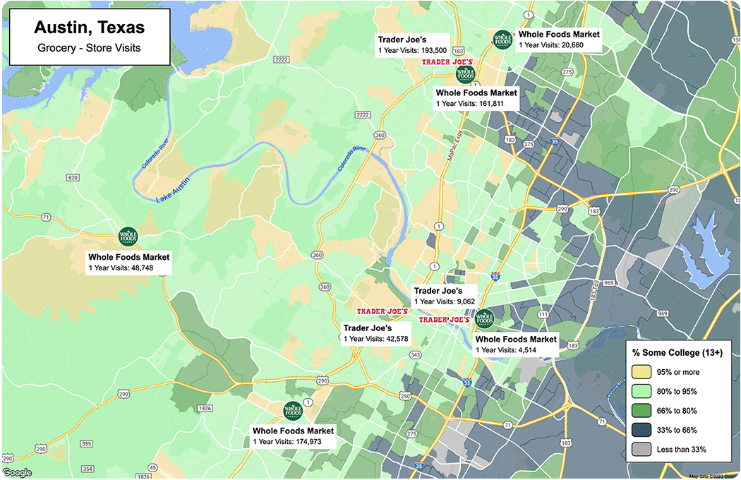 Trader Joe's and Whole Foods locations in Austin, TX